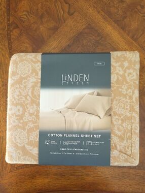Linden Street Cotton Flannel TWIN Sheet Set Bonjour Brown - Tan Floral - NEW